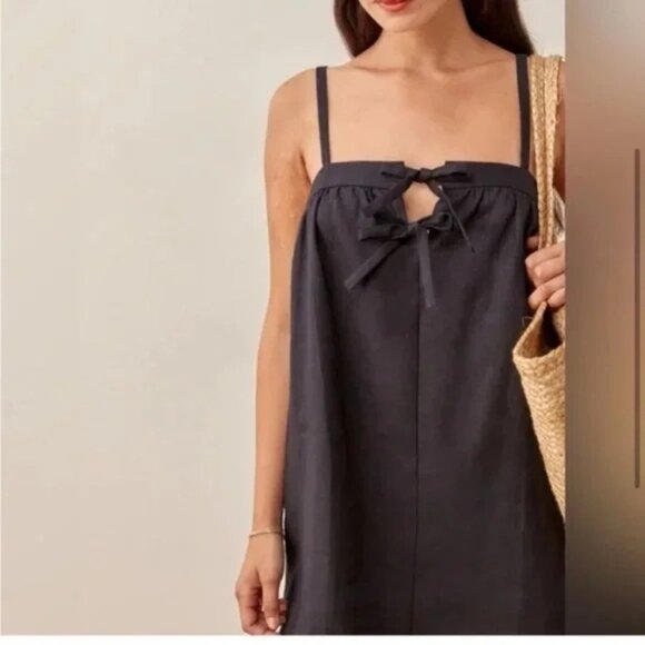 Reformation Black Winifred Linen Dress Size 8 Womens - Picture 2 of 10